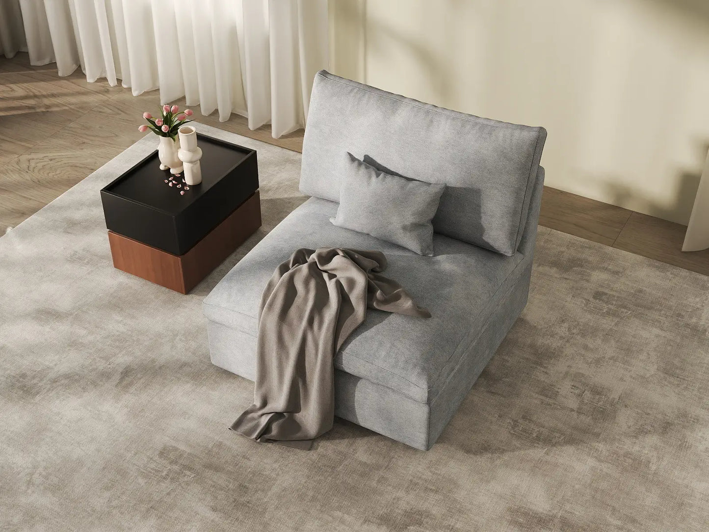 WJS Home 1 Piece Linen Light Grey Single Sofa 40 Adjustable Backrest Pillows 1 Seater_8