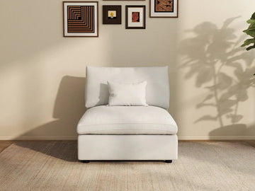 Sofá individual Deluxe Cloud de 1 plaza, blanco, lavable | 1 pieza, tela de chenilla y lino, diseño modular