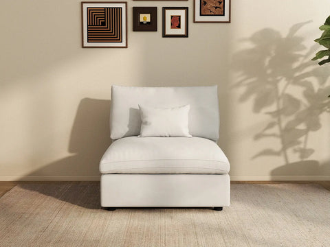 Sofá individual Deluxe Cloud de 1 plaza, blanco, lavable | 1 pieza, tela de chenilla y lino, diseño modular