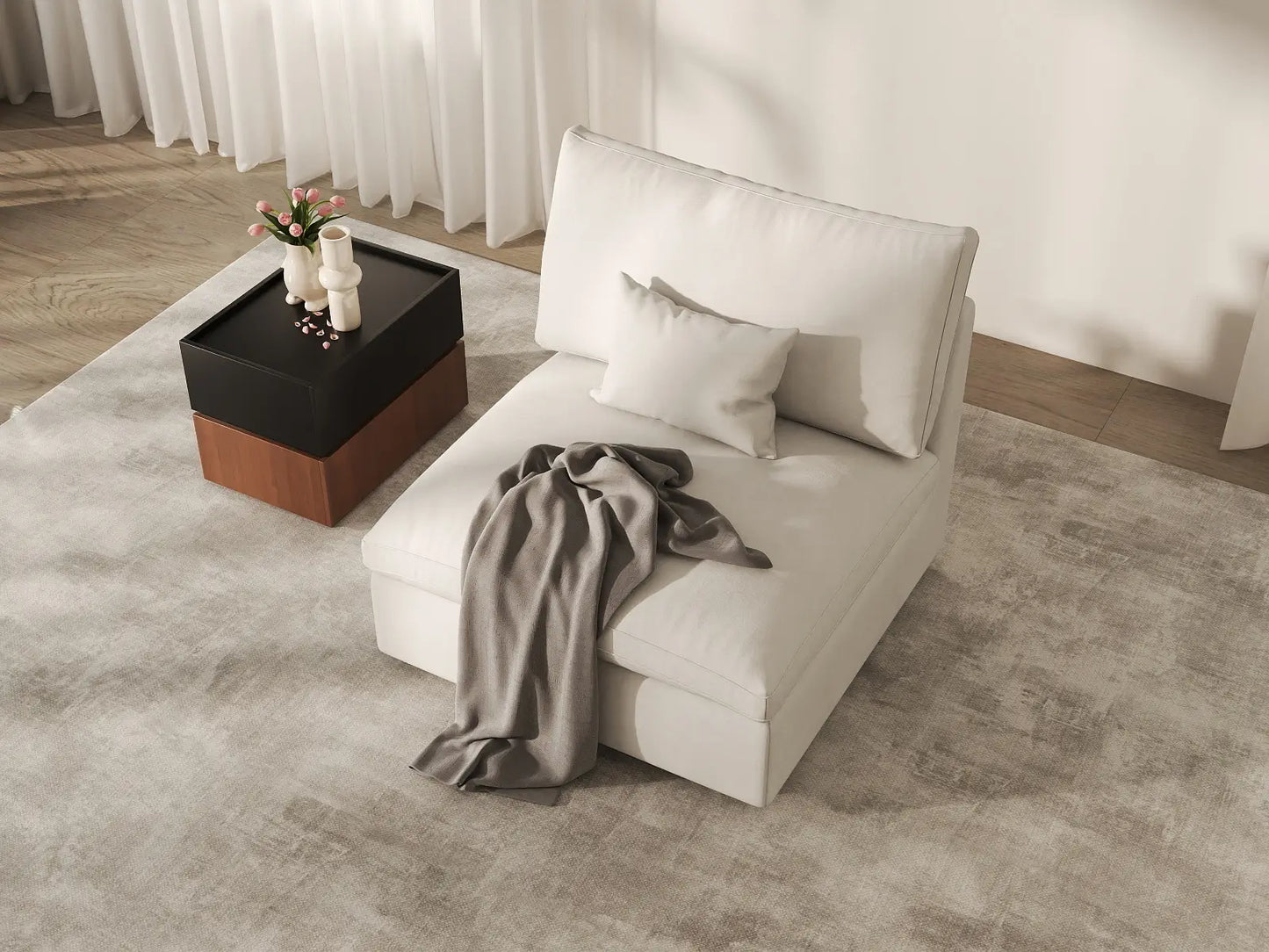 WJS Home 1 Piece Linen White Single Sofa 40 Adjustable Backrest Pillows 1 Seater_7