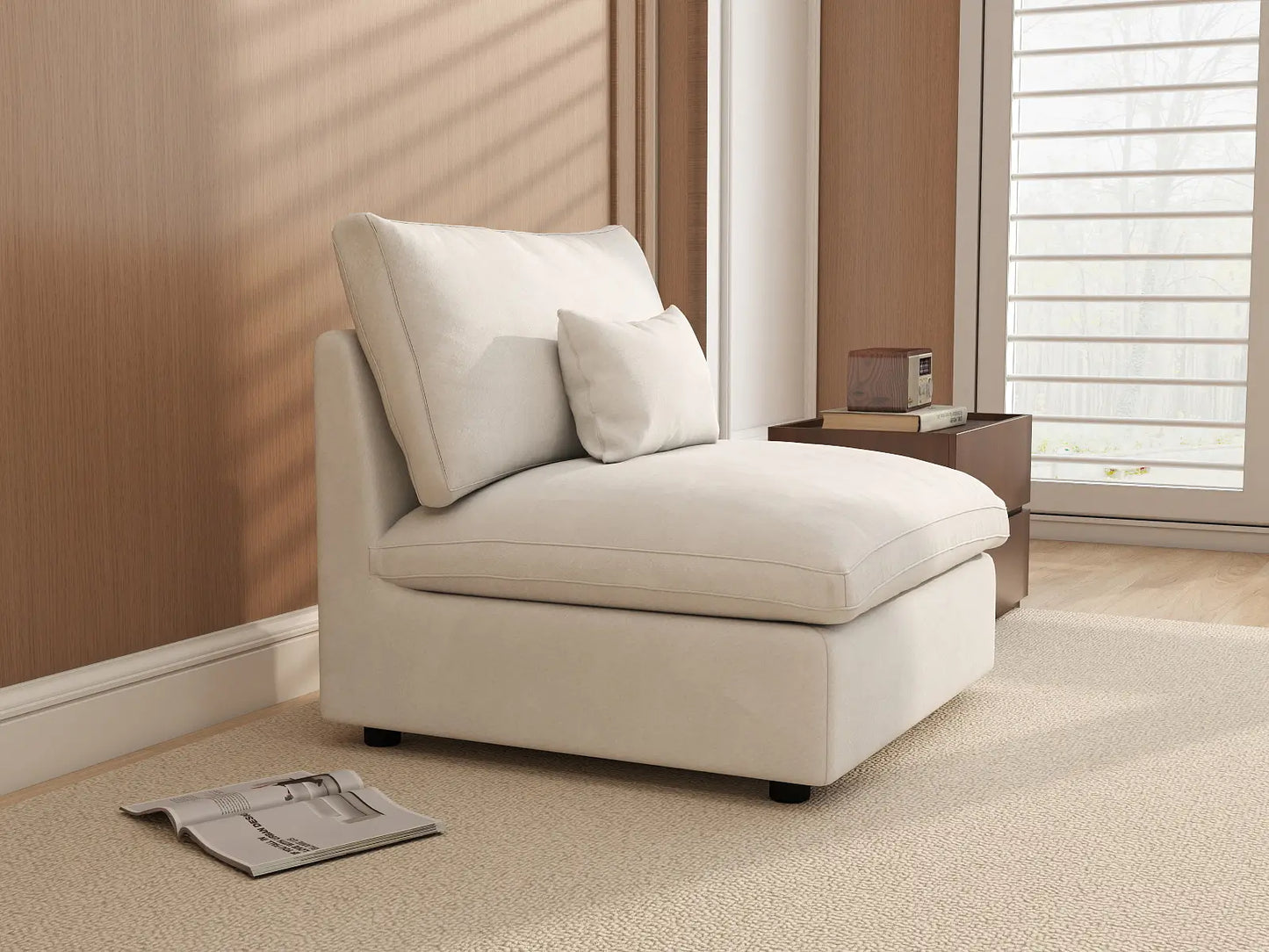 WJS Home 1 Piece Linen White Single Sofa 40 Adjustable Backrest Pillows 1 Seater_8