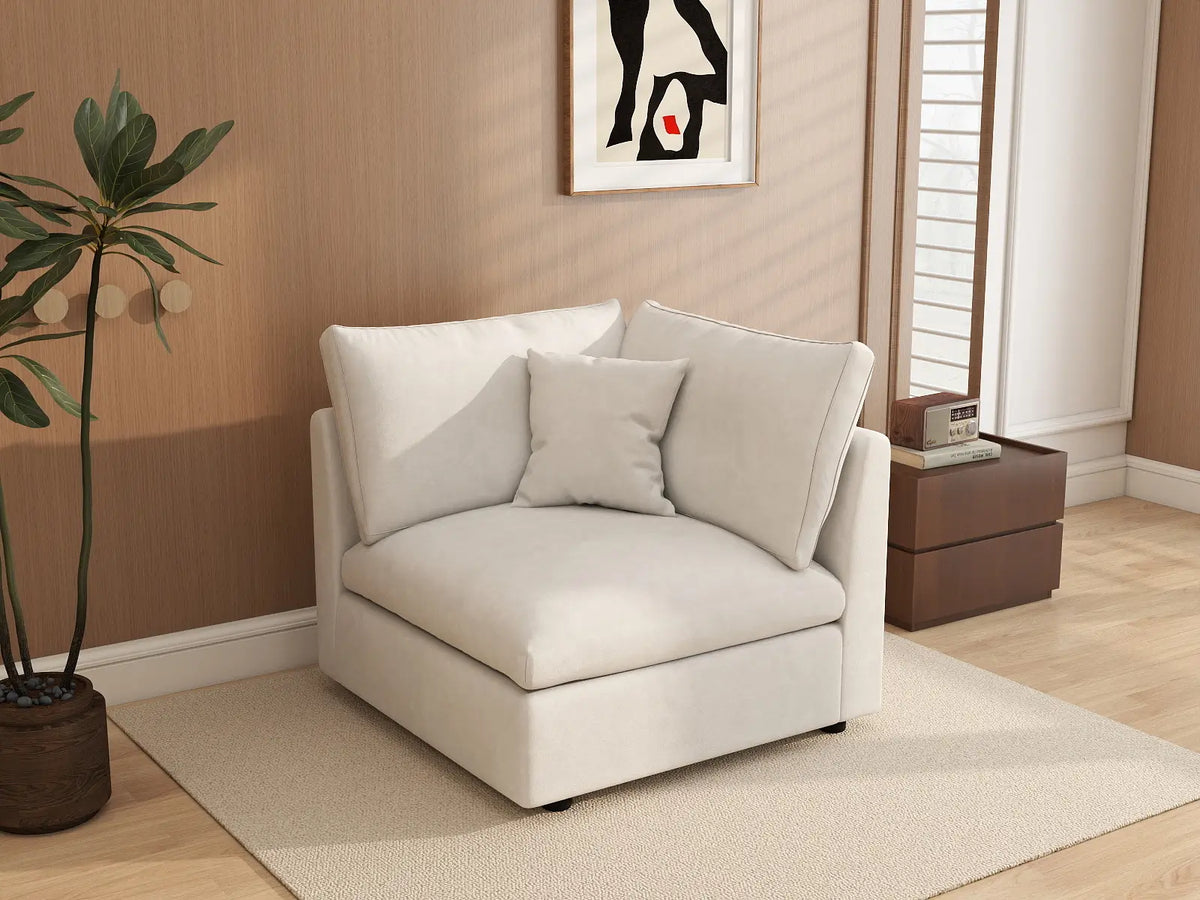 Deluxe Slope Cloud Sectional Sofa Covers | White Chenille and Linen Sofa Cover for 1-Seater