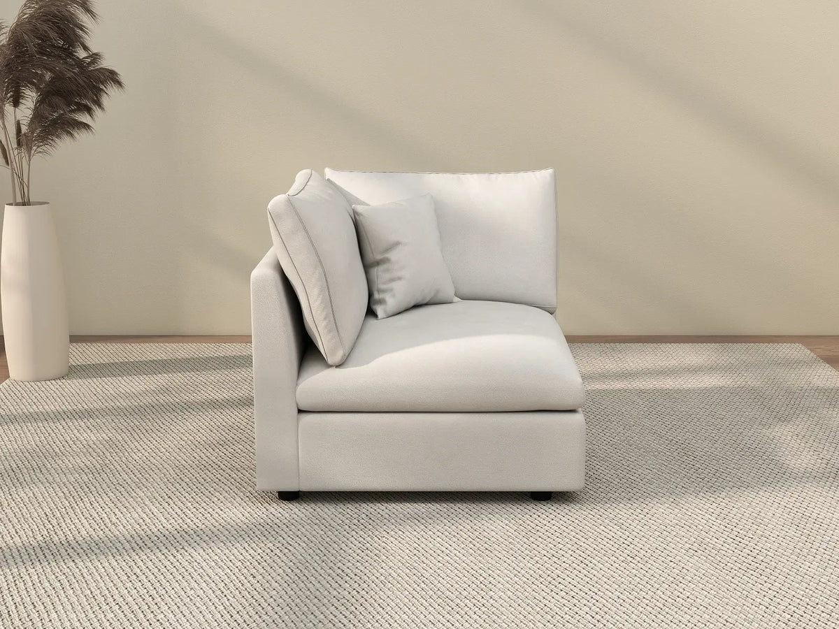 Deluxe Cloud 1-Seater White Washable Single Sofa | 1-Piece, Chenille and Linen Fabric, Modular Design