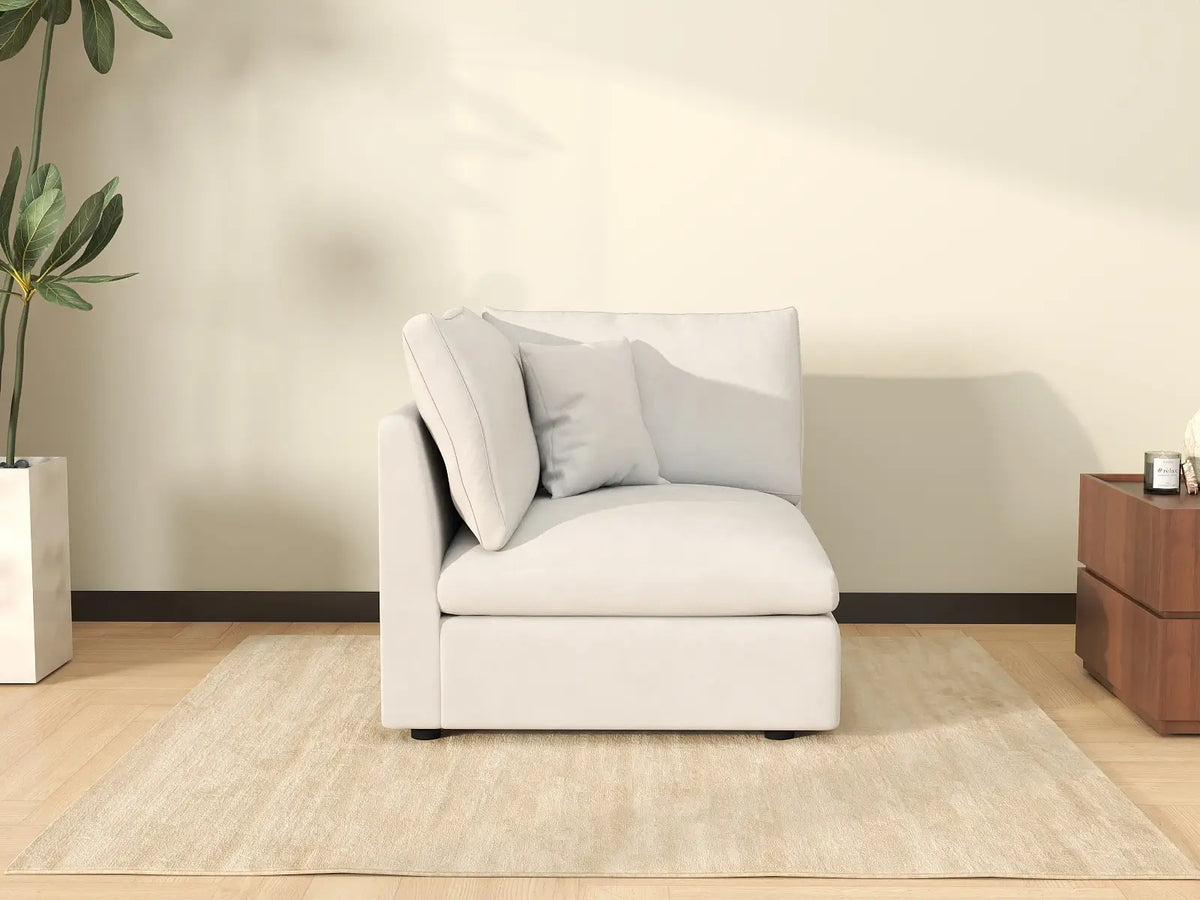 Deluxe Slope Cloud Sectional Sofa Covers | White Chenille and Linen Sofa Cover for 1-Seater