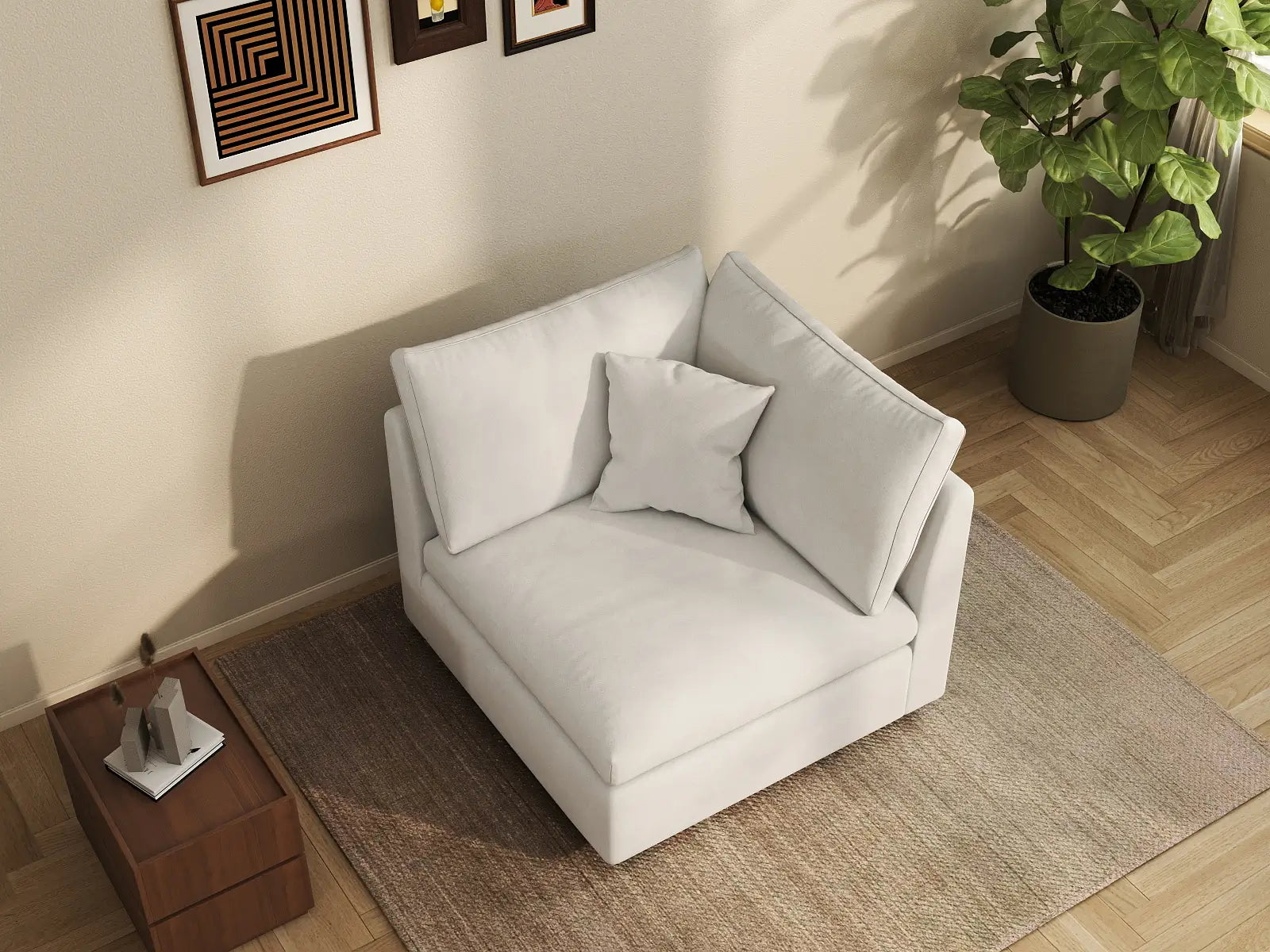 Fundas para Sofá Seccional Slope Cloud de Lujo | Funda de Sofá de Chenilla Blanca y Lino para 1 Plaza