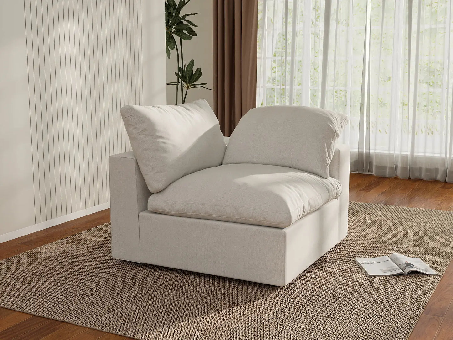WJS Home 1 Piece White Cotton and Linen Armless Single Sofa 1 Seater_1