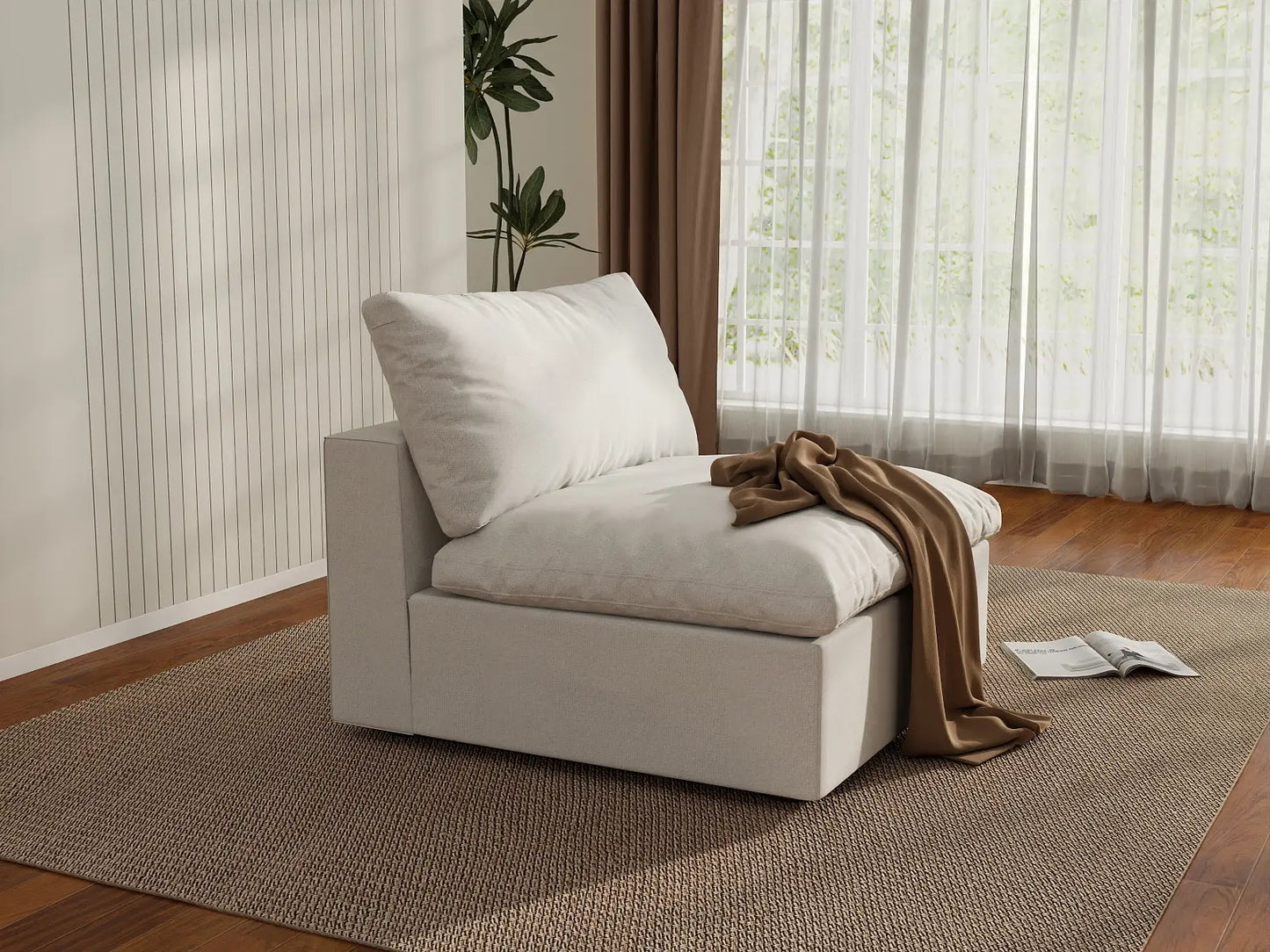 WJS Home 1 Piece White Cotton and Linen Armless Single Sofa 1 Seater_1_2f3253cd f4a5 4d08 bc79 0955ee959834