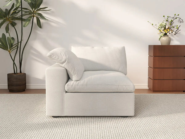 Deluxe Cloud 1-Seater White Washable Single Sofa | 1-Piece, Cotton and Linen Fabric, Modular Design