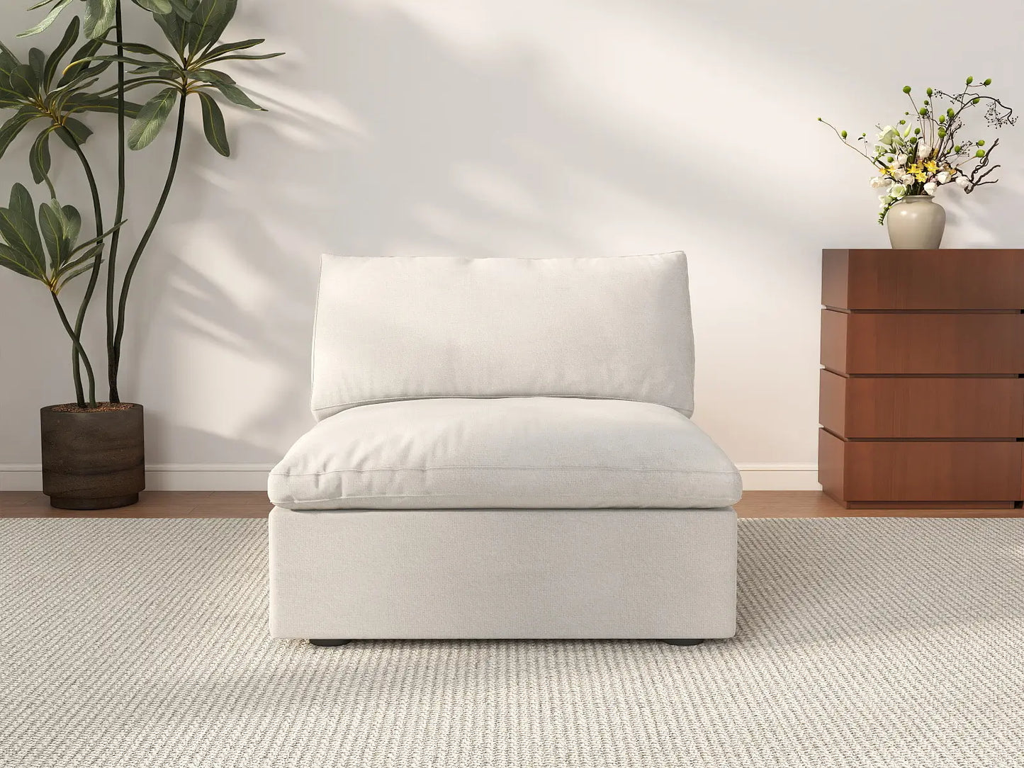 WJS Home 1 Piece White Cotton and Linen Armless Single Sofa 1 Seater_2_794b8493 b2f1 4f73 bf57 db48c467784d