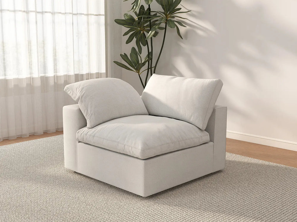 WJS Home 1 Piece White Cotton and Linen Armless Single Sofa 1 Seater_3