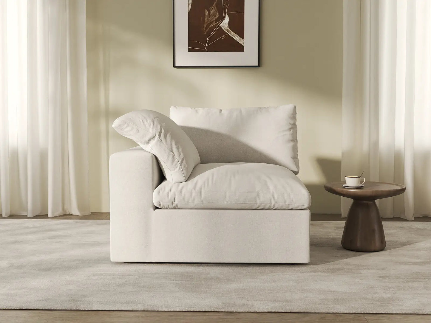 WJS Home 1 Piece White Cotton and Linen Armless Single Sofa 1 Seater_6
