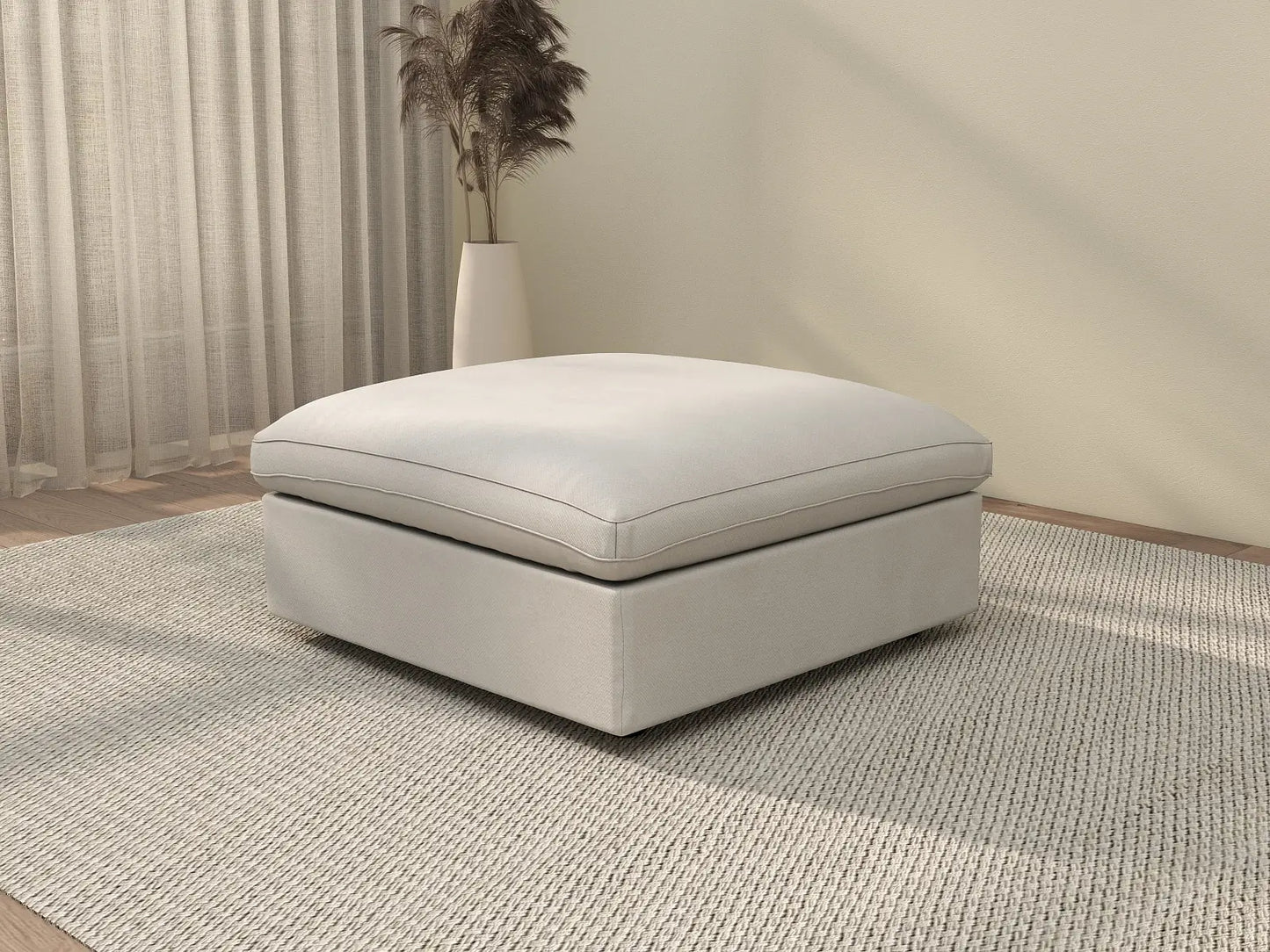 WJS Home 1 Piece White Linen Ottomans_3