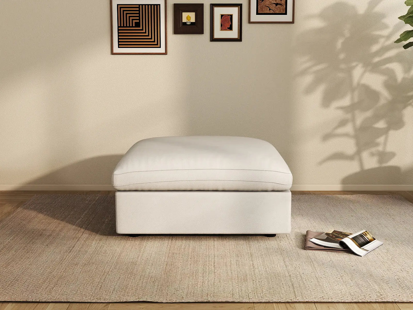 WJS Home 1 Piece White Linen Ottomans_8