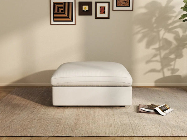 Otomana lavable Deluxe Cloud White | 1 pieza, tela de chenilla y lino, diseño modular