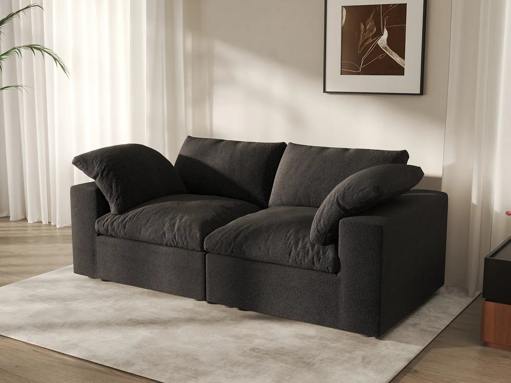 WJS Home 2 Piece Cotton and Linen Black Loveseats 80 Storage Ottoman 2 Seater_1