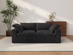 Sofás seccionales Cloud de lujo premium | Loveseats negros de 2 piezas de algodón y lino, otomana de 2 plazas con espacio de almacenaje de 80"