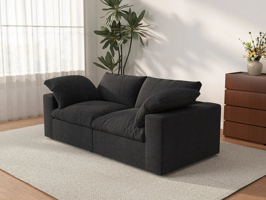 WJS Home 2 Piece Cotton and Linen Black Loveseats 80 Storage Ottoman 2 Seater_3