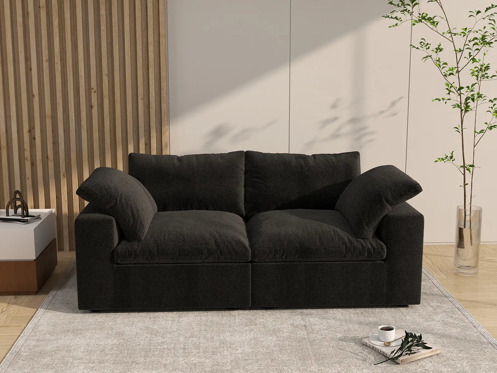 WJS Home 2 Piece Cotton and Linen Black Loveseats 80 Storage Ottoman 2 Seater_6