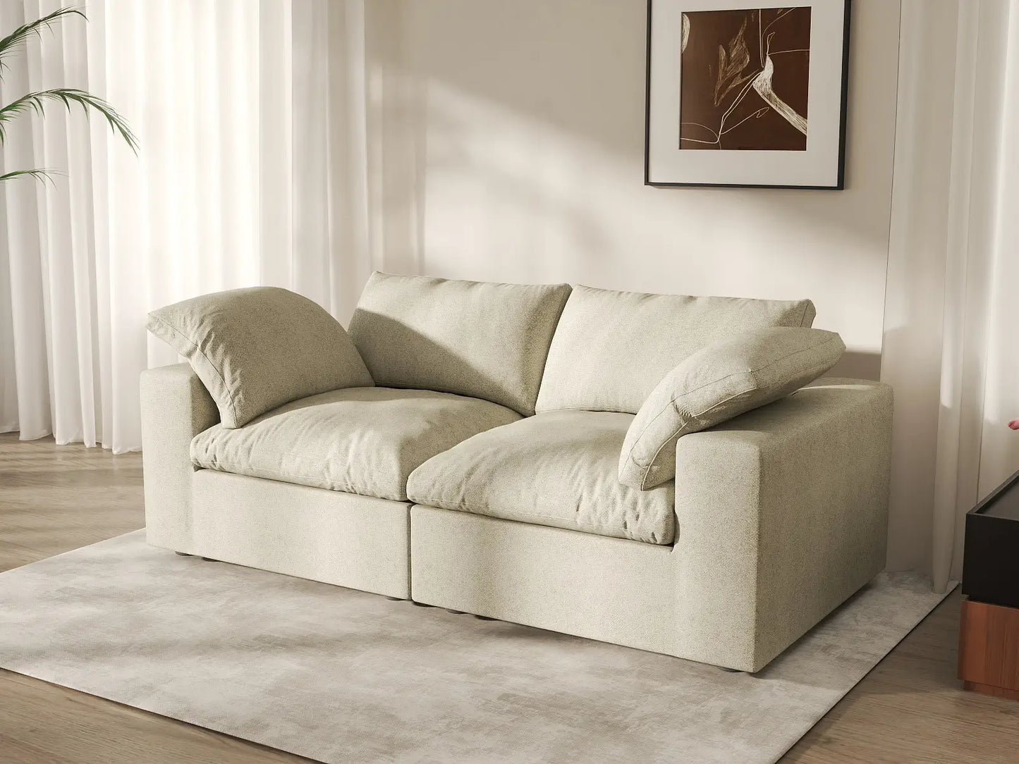 WJS Home 2 Piece Cotton and Linen Khaki Loveseats 80 Removable _ Washable Covers 2 Seater_1