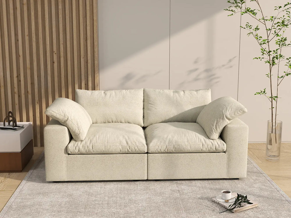 WJS Home 2 Piece Cotton and Linen Khaki Loveseats 80 Removable _ Washable Covers 2 Seater_6