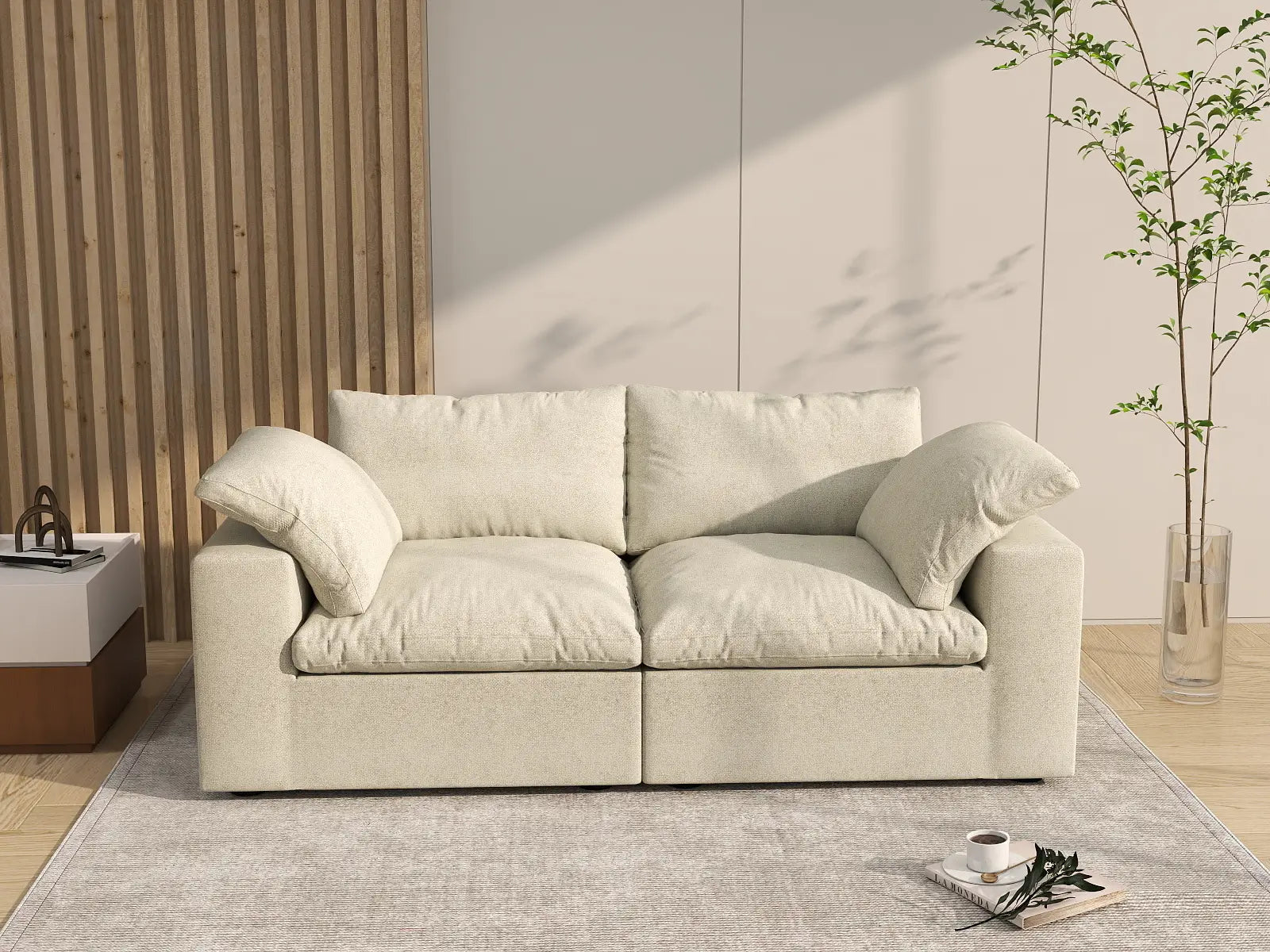 WJS Home 2 Piece Cotton and Linen Khaki Loveseats 80 Removable _ Washable Covers 2 Seater_6