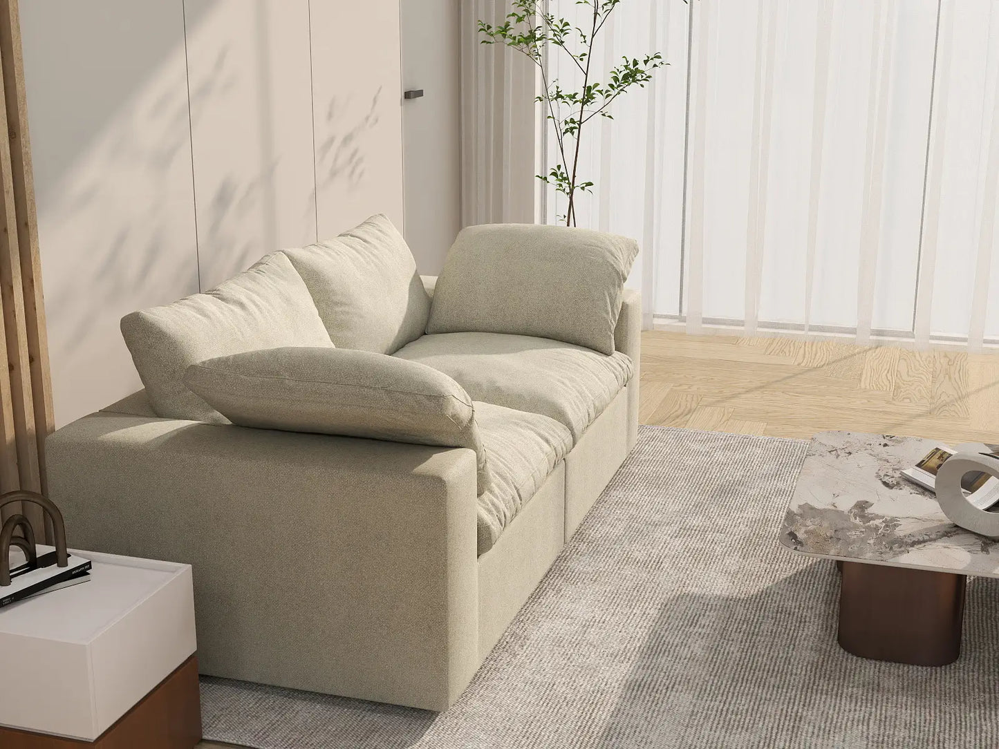 WJS Home 2 Piece Cotton and Linen Khaki Loveseats 80 Removable _ Washable Covers 2 Seater_7