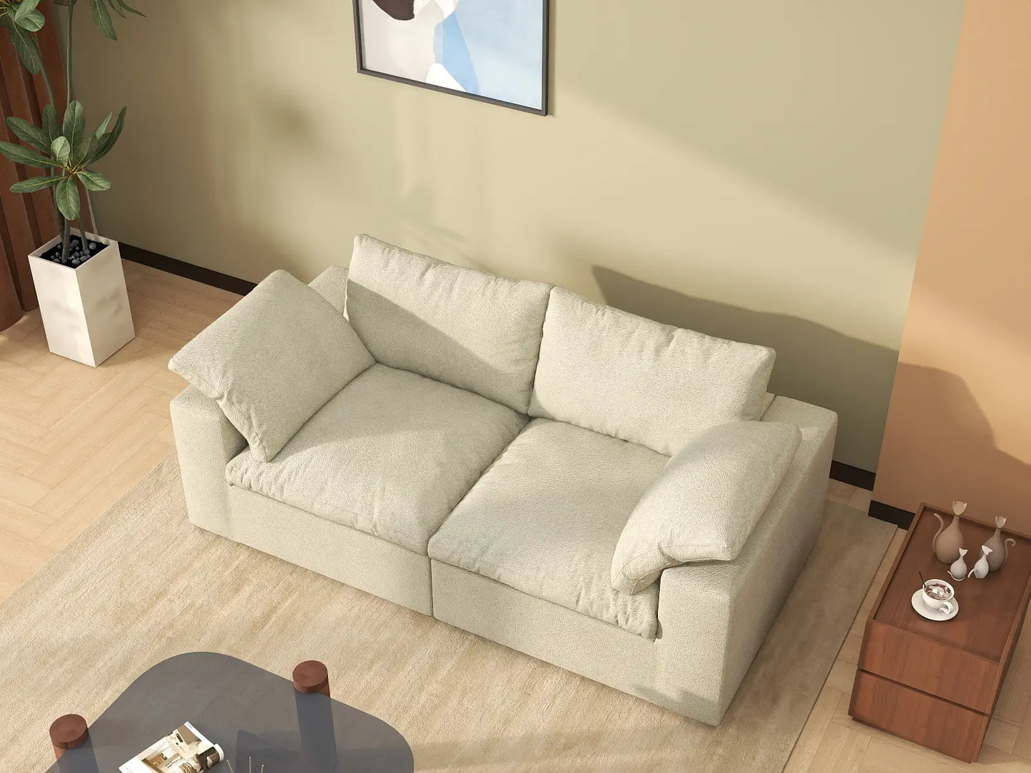 WJS Home 2 Piece Cotton and Linen Khaki Loveseats 80 Removable _ Washable Covers 2 Seater_8