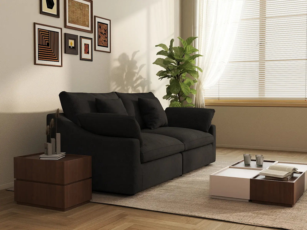 WJS Home 2 Piece Linen Black Loveseats 80 Modular Design 2 Seater_1
