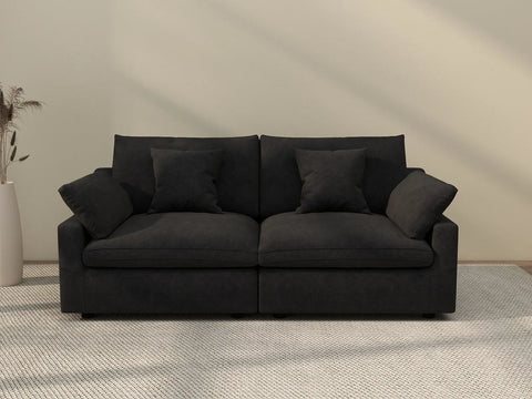 Sofá de dos plazas Deluxe Cloud, lavable, color negro | 2 piezas, tela de chenilla y lino, diseño modular