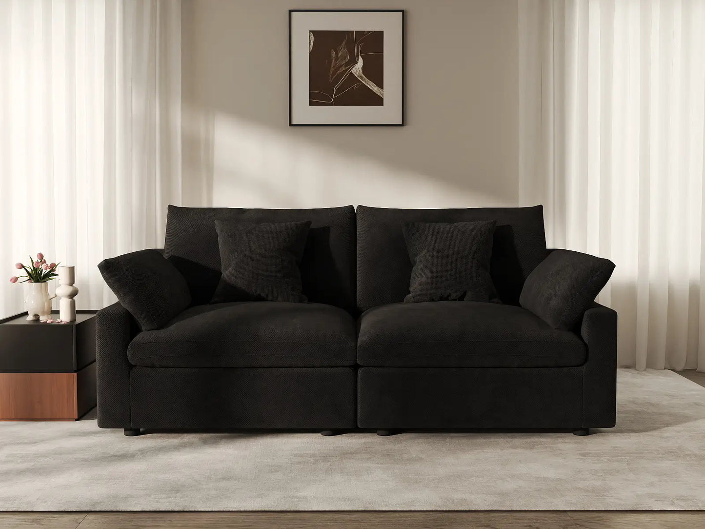 WJS Home 2 Piece Linen Black Loveseats 80 Modular Design 2 Seater_7