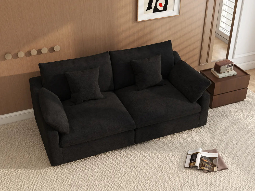 WJS Home 2 Piece Linen Black Loveseats 80 Modular Design 2 Seater_8