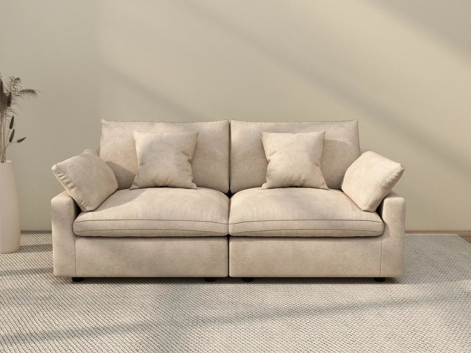 WJS Home 2 Piece Linen Khaki Loveseats 2 Seater_2