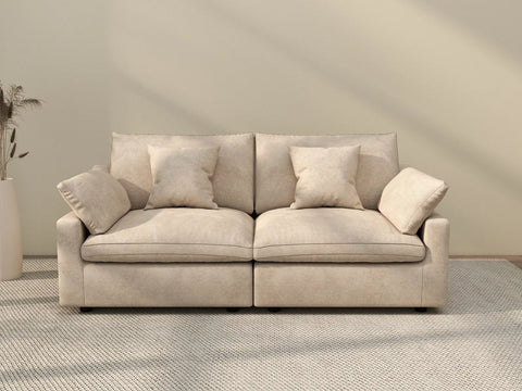 Sofá de dos plazas Deluxe Cloud, color caqui, lavable | 2 piezas, tela de chenilla y lino, diseño modular