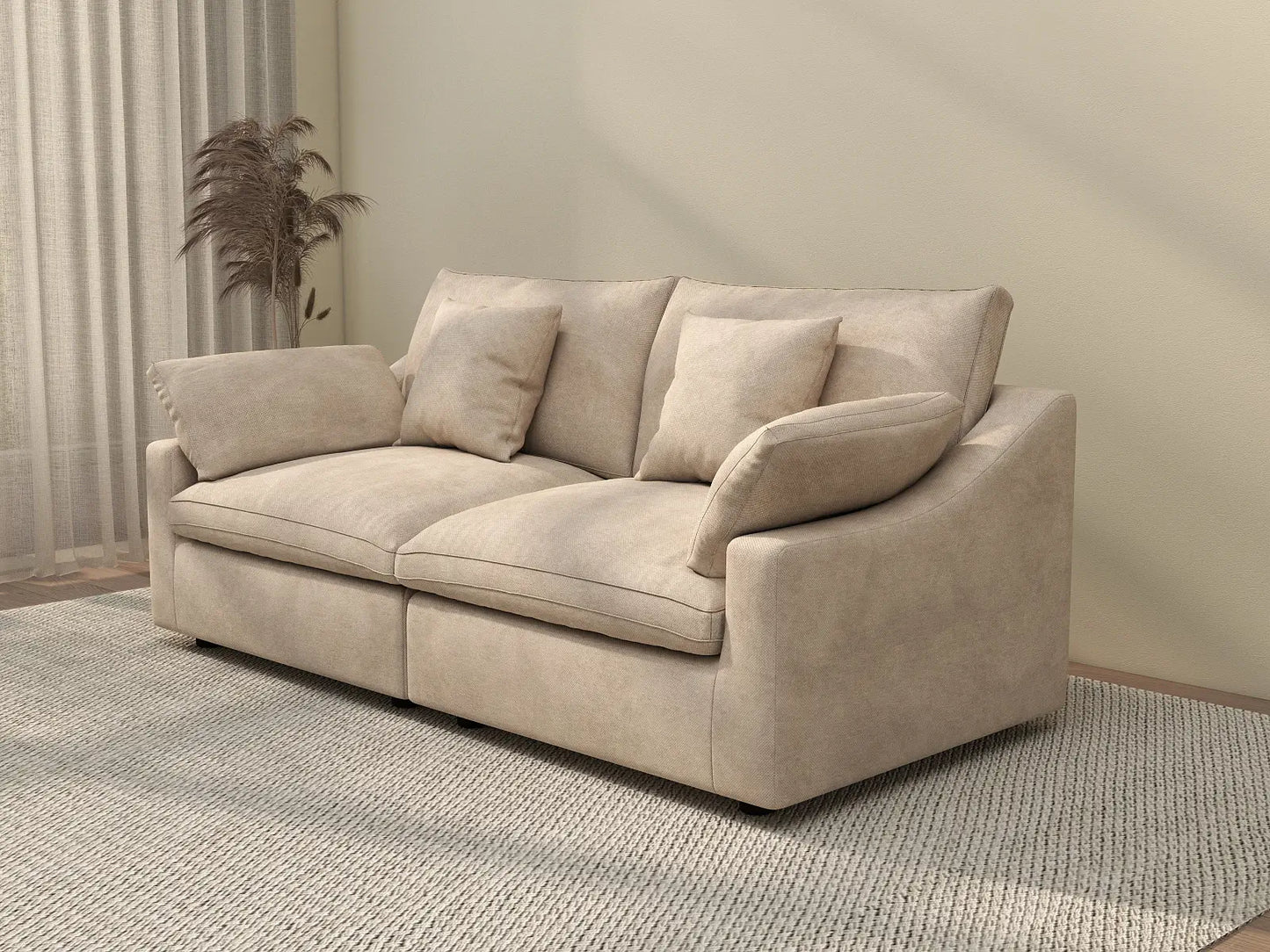 WJS Home 2 Piece Linen Khaki Loveseats 2 Seater_3