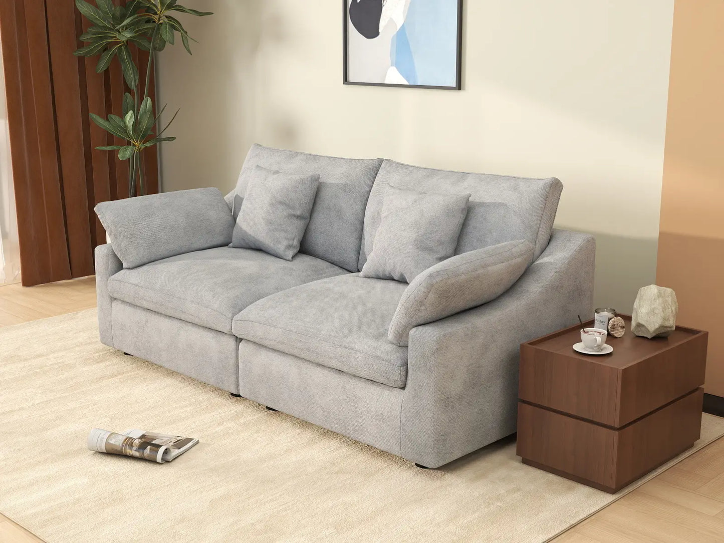 WJS Home 2 Piece Linen Light Grey Loveseats 80 Modular Design 2 Seater_1