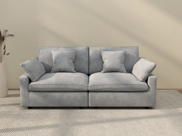 Sofá de dos plazas Deluxe Cloud, lavable, color gris claro | 2 piezas, tela de chenilla y lino, diseño modular