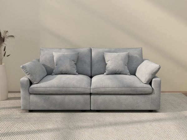 Deluxe Cloud 2-Seater Light-Grey Washable Loveseat | 2-Piece, Chenille and Linen Fabric, Modular Design