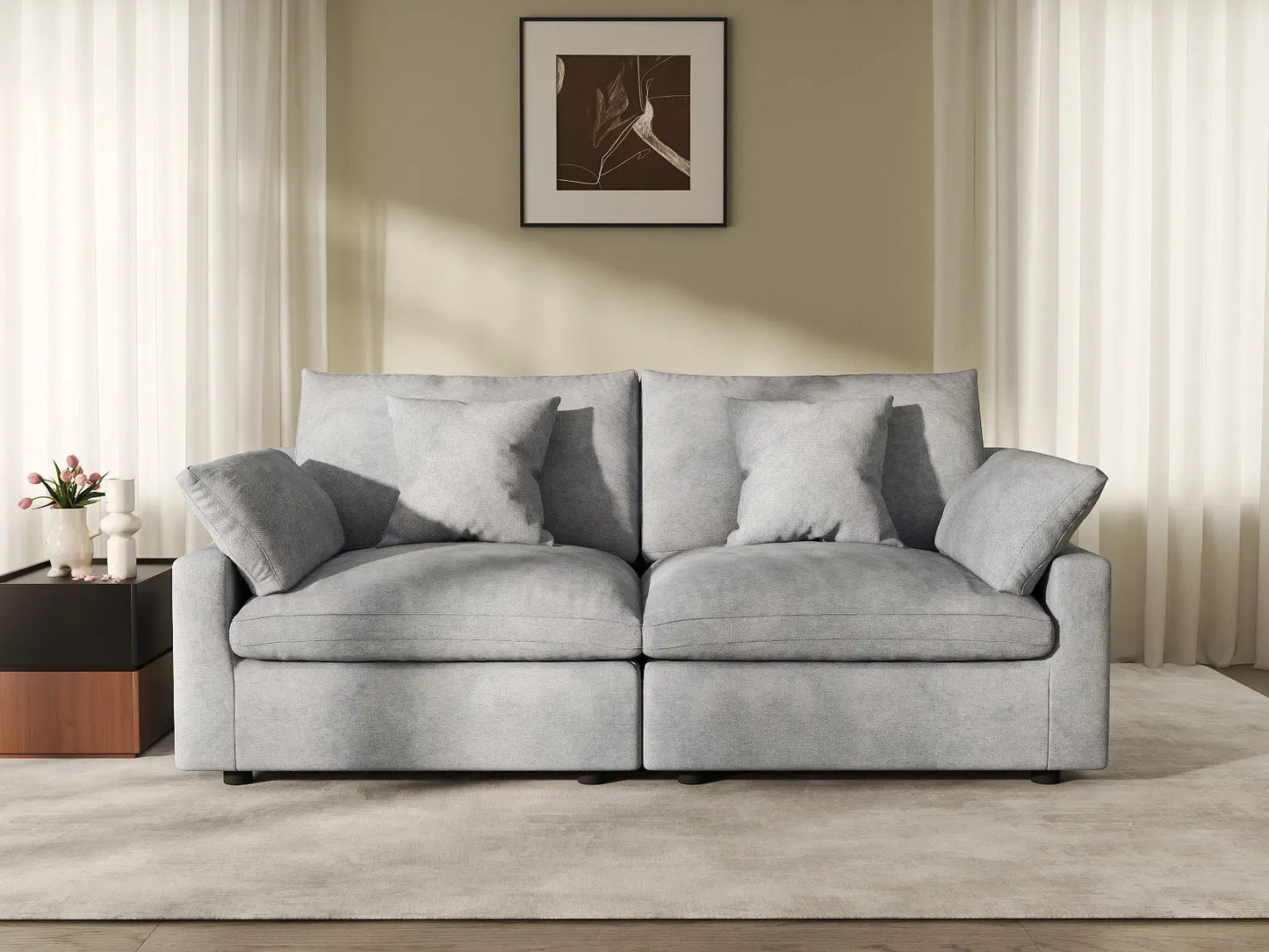 WJS Home 2 Piece Linen Light Grey Loveseats 80 Modular Design 2 Seater_6