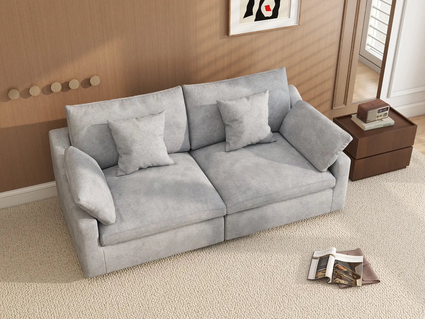 WJS Home 2 Piece Linen Light Grey Loveseats 80 Modular Design 2 Seater_7
