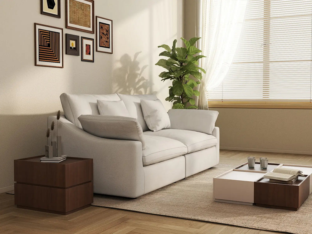 WJS Home 2 Piece Linen White Loveseats 80 Modular Design 2 Seater_1