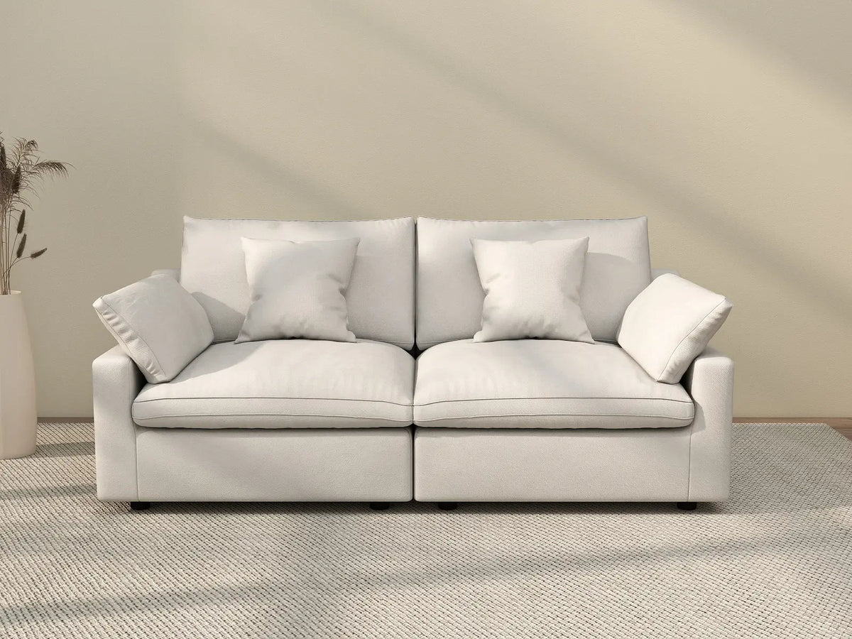 WJS Home 2 Piece Linen White Loveseats 80 Modular Design 2 Seater_2