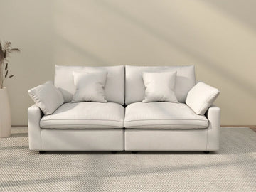 Sofá de dos plazas Deluxe Cloud, blanco lavable | 2 piezas, tela de chenilla y lino, diseño modular