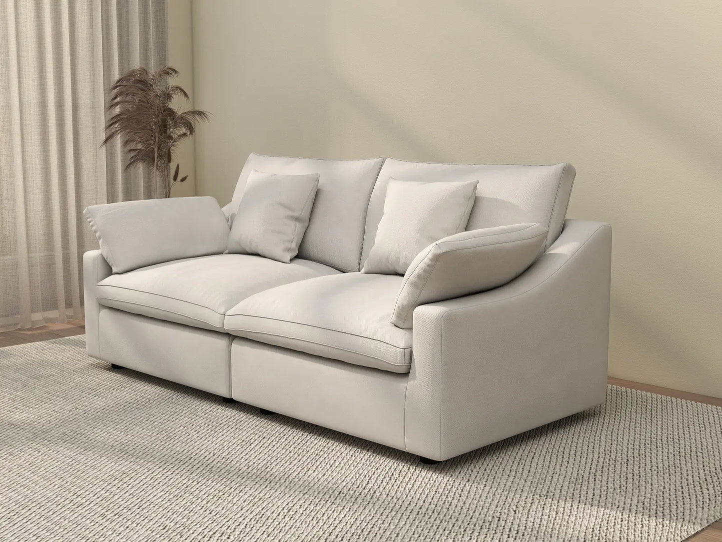 WJS Home 2 Piece Linen White Loveseats 80 Modular Design 2 Seater_3