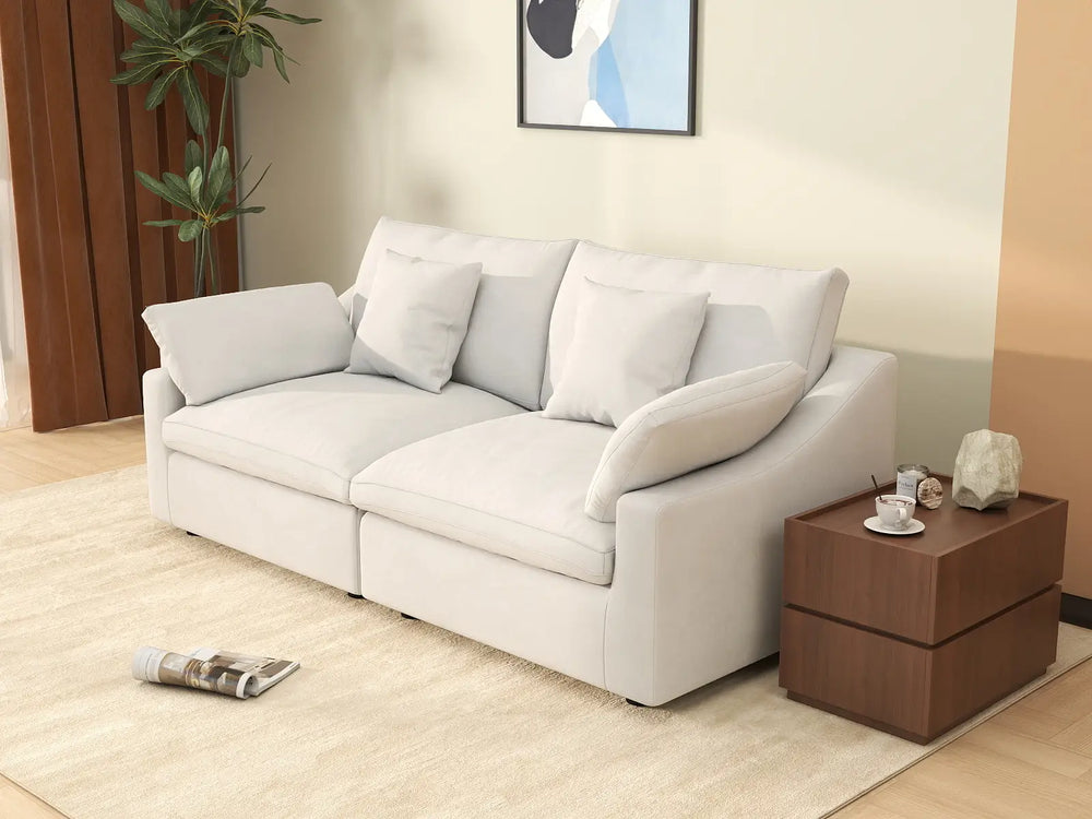 WJS Home 2 Piece Linen White Loveseats 80 Modular Design 2 Seater_6