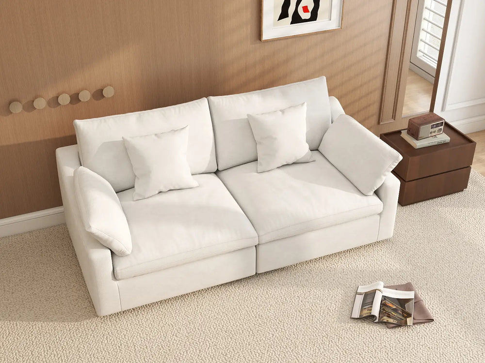 WJS Home 2 Piece Linen White Loveseats 80 Modular Design 2 Seater_7