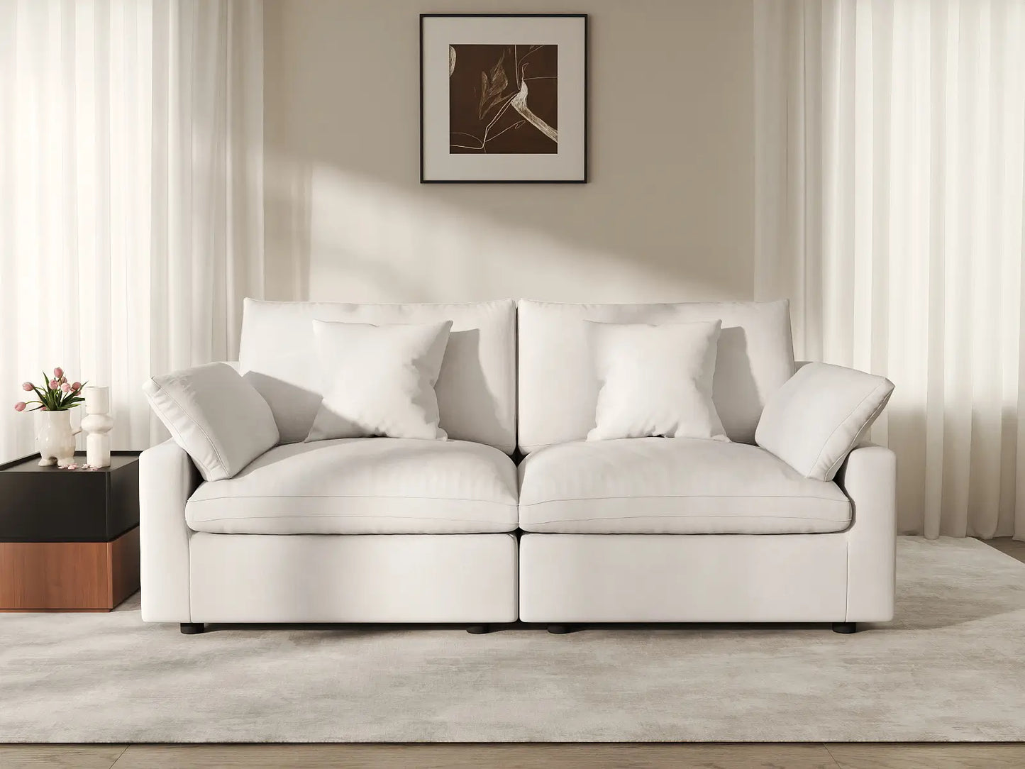WJS Home 2 Piece Linen White Loveseats 80 Modular Design 2 Seater_8