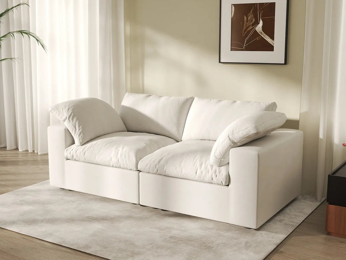 WJS Home 2 PieceCottonandLinenWhiteLoveseats80StorageOttoman2 Seater_1