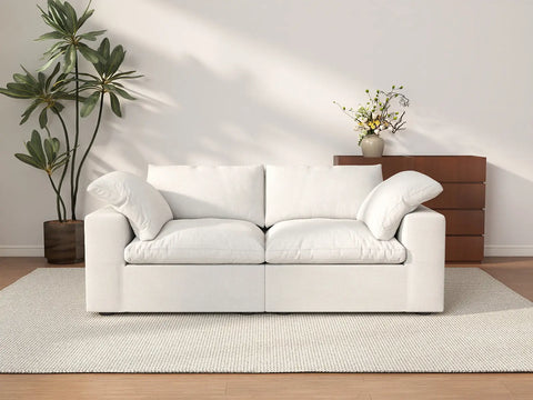 Sofá de dos plazas Deluxe Cloud, blanco lavable | 2 piezas, tela de algodón y lino, diseño modular