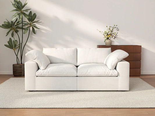 WJS Home 2 PieceCottonandLinenWhiteLoveseats80StorageOttoman2 Seater_2