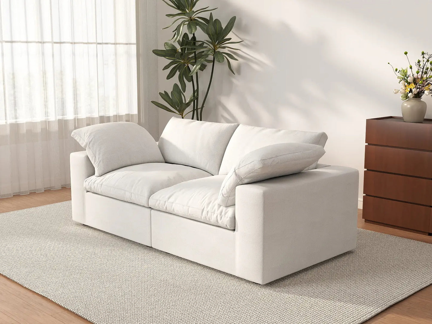 WJS Home 2 PieceCottonandLinenWhiteLoveseats80StorageOttoman2 Seater_3